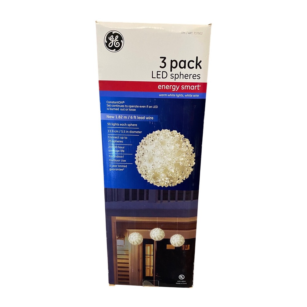 GE Energy Smart 3 Pack LED Spheres Warm White Lights White Wire 5.5in 737922